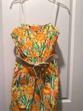 Lilly Pulitzer Yellow Floral Belted Sundress with Pink Label